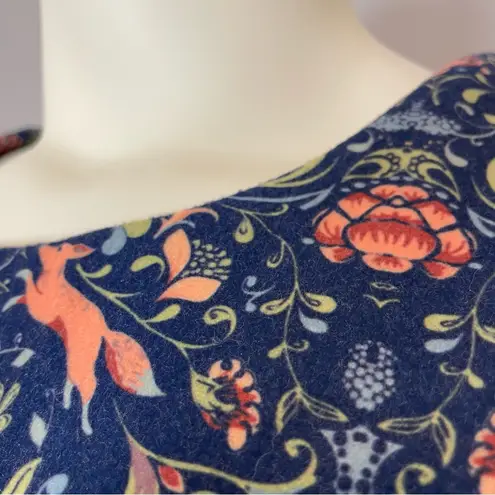 Pink Martini Dress Fox Print Blue Floral A-Line Lined Small Women Cap Sleeves