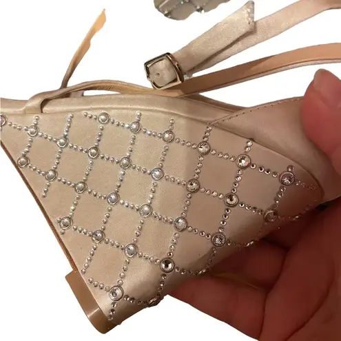 Badgley Mischka JEWELED SATIN WEDGES