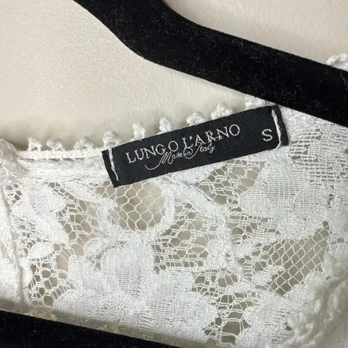 Lungo L'Arno Made In Italy 100% Linen Small Long Sleeve Lace Top Blouse Pintuck White