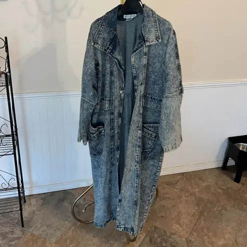 Vintage 80s Blue Acid Wash Denim Duster Coat Denim coat Jean Coat Size M