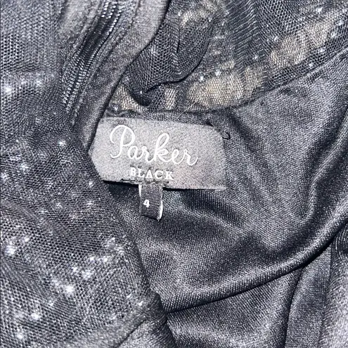 Parker Black Fully Beaded Art Deco Evening Gown Mesh Illusion Maxi Dress Size 4