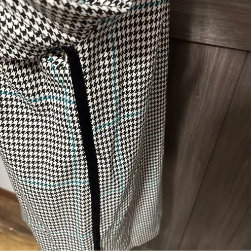 ZARA  Trafaluc Houndstooth Black White Green Side Stripes Mini Dress Size L EUC!