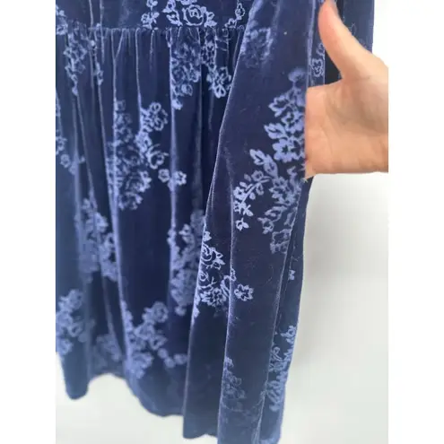 Woman Within Size 18W Blue Floral Velvet Velour Dress 3/4 Sleeve Stretch Pocket
