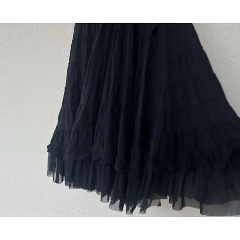 Tokyo Denim Bank Black Tiered Maxi Skirt Medium Goth Fairy Grunge Dark Romance