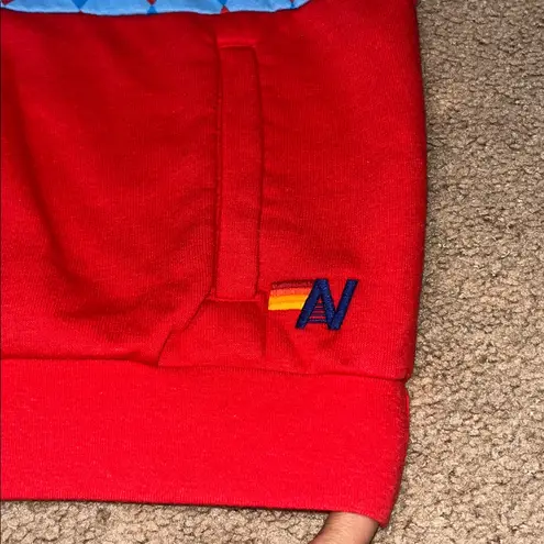 Aviator Nation Diamond Smiley 2 Fleece Half Zip Colorblock Sweatshirt Red Sky S