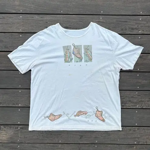 RARE Vintage Blue Fish Clothing Graphic Tee Oversized Cream Shoes T
