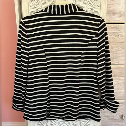 Lmstudio black white preppy horizontal striped knit tailored fit lined blazer 8