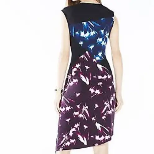 BCBGMAXAZRIA  Daphney Black Stained Glass Floral Print Asymmetrical Dress