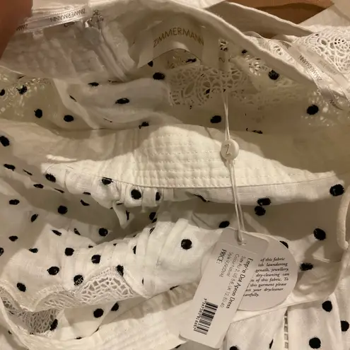 Zimmermann NWT 2016 linen white Empire black Dot Apron midi high low Dress AUSZ2