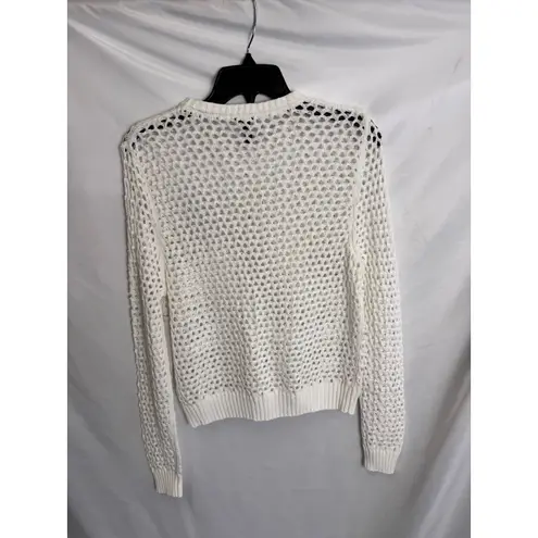 AQUA  White Crochet Knit Sweater Crystal Accents Long Sleeve‎ Top Size L
