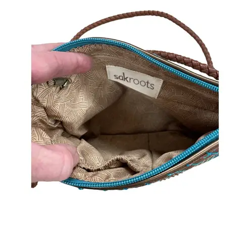 Sakroots Crossbody Purse with Brown Leather 46" Strap, 9.5" x 6.5" x 1" - SKU 16
