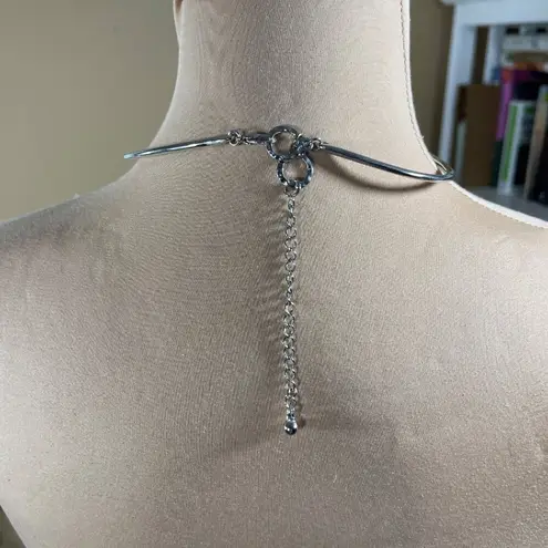 Collar Statement Necklace Hammered Silver Tone Rigid Bars Modern