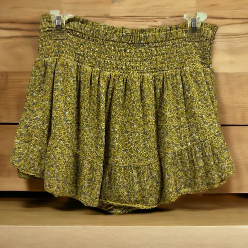 Aeropostale  Yellow Blue Floral High Waisted Smocked Ruffle Skort Juniors Large