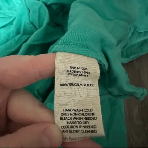 Soft Surroundings Washed Tencel Asymmetric Button Roll Tab Sleeve Tunic Top Sz L