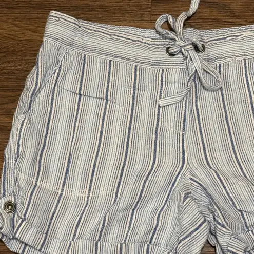 Per Se Linen Blend White and Blue Cargo Shorts Relaxed Fit Size Medium