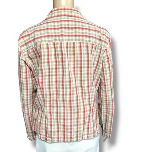 Dockers Vintage Womens Plaid Button Down Blouse Shirt Top Red Brown Medium