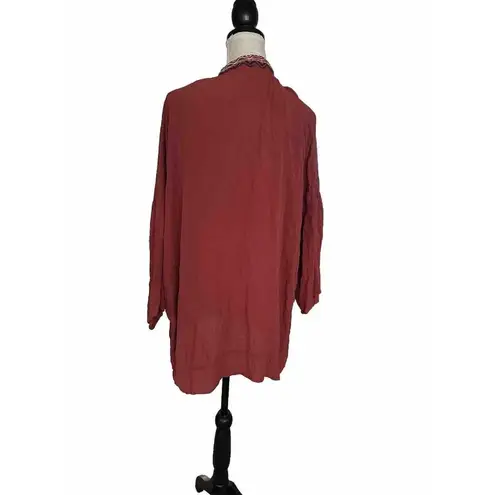 Artesia Embroidered Open Cardigan Kimono Swim Cover Up Size XL Lightweight Red