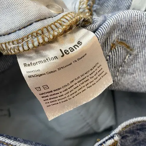 Reformation  High Rise Straight Whiskering Zipper Blue Jeans Laguna Wash Size 28