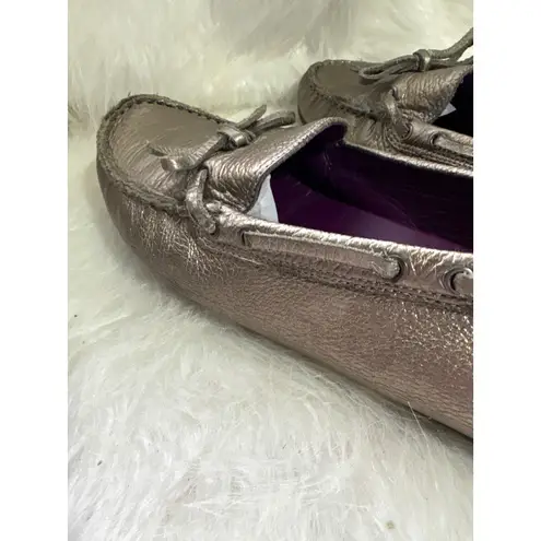 Boden Metallic Bronze Leather Loafers Women's Slip On Driving 40 Brown Size 8.5