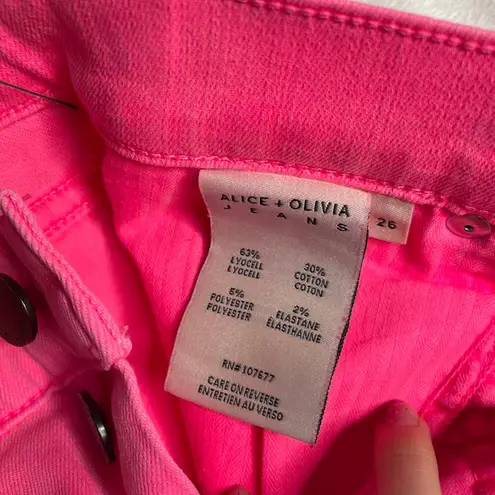 ALICE + OLIVIA Good High Rise Exposed Button Fly Jean Neon Pink Skinny Ankle 26