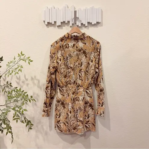 En Saison Fawn Mini Shirt Dress in Fawn Floral Size Small NWT Brown