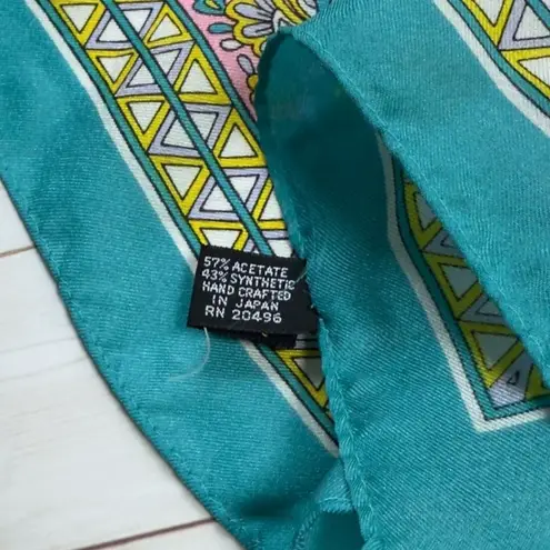 Vintage 80s Paoli Ditsy Floral Scarf Neck Tie Baby Blue Yellow