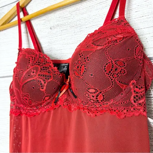 NWT Red Lace Mesh Babydoll Bra Top Chemise Lingerie Size Medium