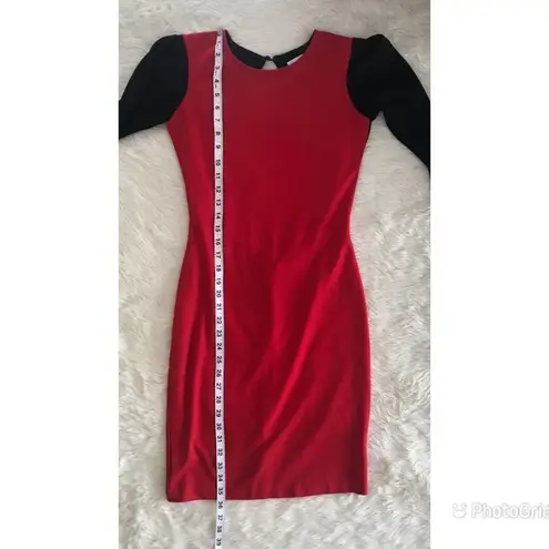 PENCEY Color Block Dress Sheath Open Back Long Sleeve Cutout Black Red Size 2 Red