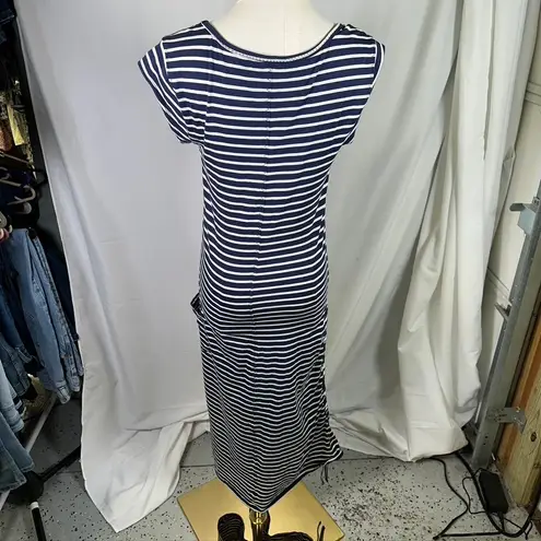 Toad&Co Eco Organic Cotton Blend Striped Midi Dress Navy White Small Nautical Blue