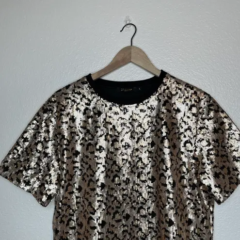 Jaded London leopard sequin short sleeve lined blouse size XL