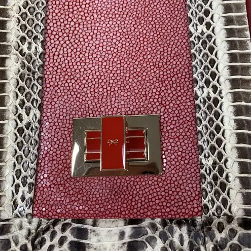 NWT Anya Hindmarch Red Stripy Gracie Python Stingray Leather Shoulder Bag $1450 Brown