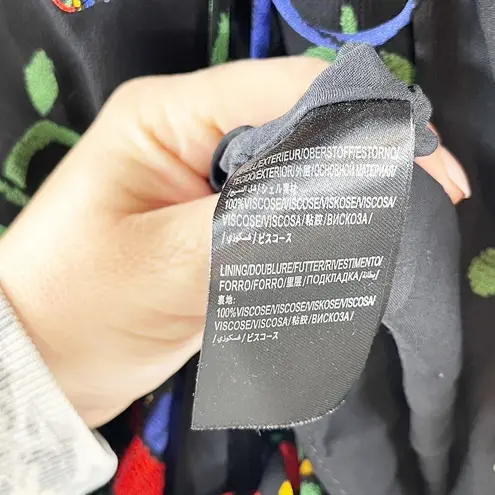 Farm Rio Georgette Tropical Puff Sleeve V-Neck Ruffle Maxi Dress Black Medium