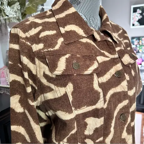 Lauren Jeans Co. Brown & Tan Animal Print Denim Jacket Western Safari Size M Size M