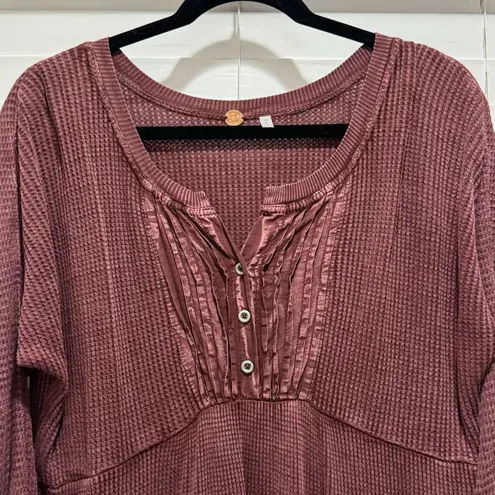 Free People FP One Jolene Thermal Mini Dress Dusty Plum S Waffle Cotton Swing Red