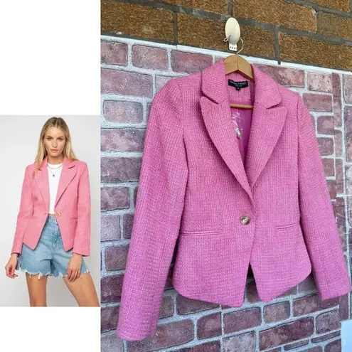 Central Park West NEW ramona tweed blazer in pink XS