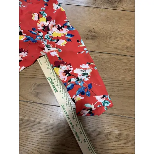 Rose + Olive Red Floral Tunic Top Blouse Size XL Long Sleeve Flowy High Lo Boho