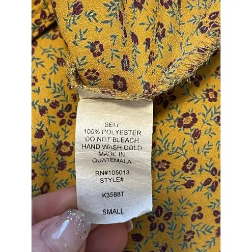 Emmer & Oat Womens S Floral Blouse Shirt Buttons Wrap spring summer boho peasant Yellow