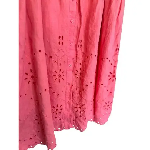 Rachel Parcell Rachel Parcel Linen Coral Pink Eyelet Button Midi Skirt Large Beachy Romantic