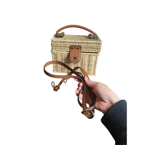 MOMA Wicker Straw Small Box Bag Purse Tan