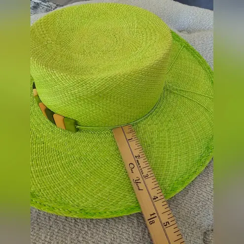 Artesano Mykonos Hat Green Yellow Straw Boater Beads Wide Brim Straw Hat