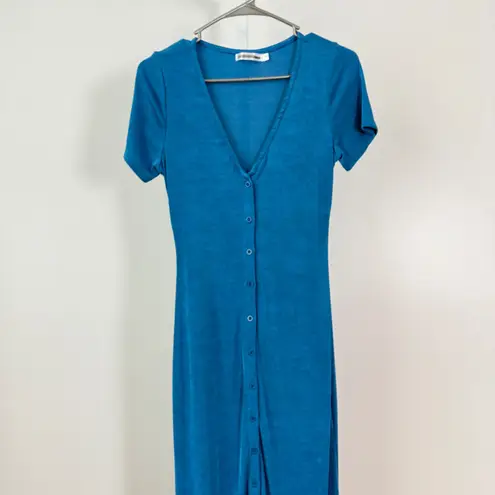 Morning Mist sz 10 Blue Button Front Maxi Dress Short Sleeve Fairy Feminine