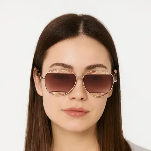 Floral Aviator Sunglasses Rose Gold Frame Pink Gradient Lenses Brown
