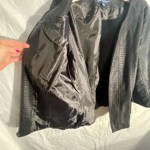 Susan Graver QVC Women Black Snake Croc Embossed Brushed Faux Leather Jacket M