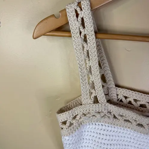 House of Harlow 1960 Knit Cloud Dancer Summer Sand Cotton Crop Crochet Tank SM Tan