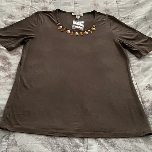 NWOT Fair Lady brown embellished gold & orange stones T