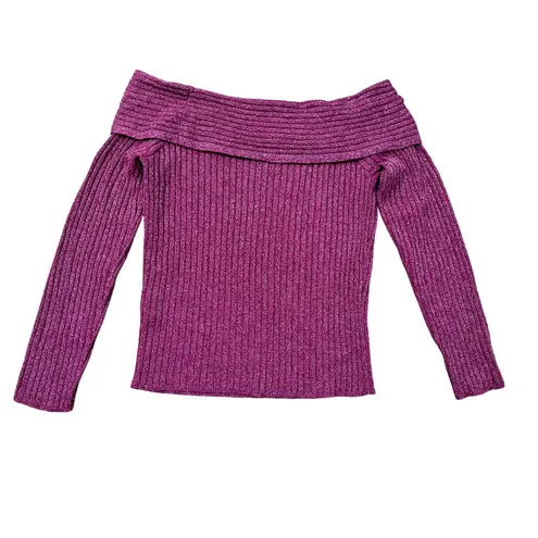 INC International Concepts Purple Metallic Knit Off Shoulder Top M Size M