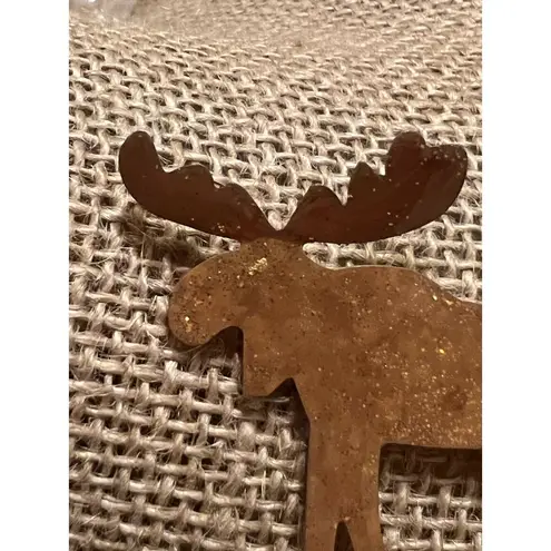 Handmade Artisan Made Moose Pin Brooch Metal Brown Glitter Elk Reindeer Antlers Horns 2" - Image 2