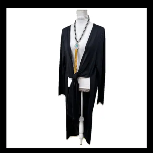 RUTI Elegant Black Rear Draped Lagenlook Cardigan Tie Up Long Sleeve Medium