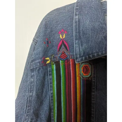 Vintage Y2K Liz & Me Jean Jacket Multicolor Embroidery Tapestry Southwestern 2X