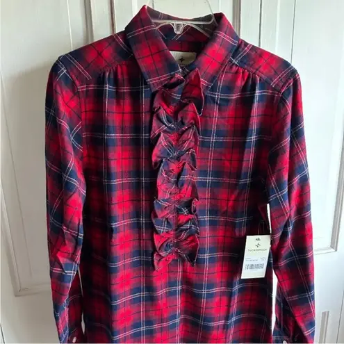 Tuckernuck NWT red plaid front ruffle button down top small
